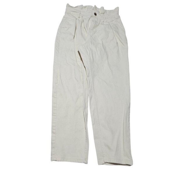 Who What Wear Jeans Womens Size 8 Straight High Rise Paper Bag Waist Cream Denim - Picture 2 of 5